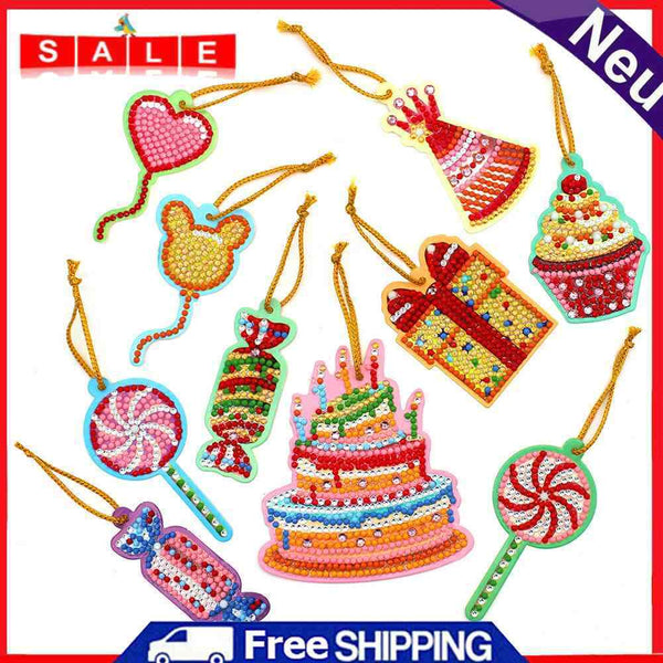 10pcs Cartoon Greeting Cards Pendants Diamond Painting Single Side Special Shape