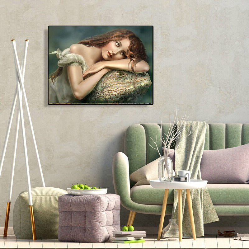 Girl and Lizard Oil Paint By Number Kit DIY Acrylic Painting on Canvas Fram