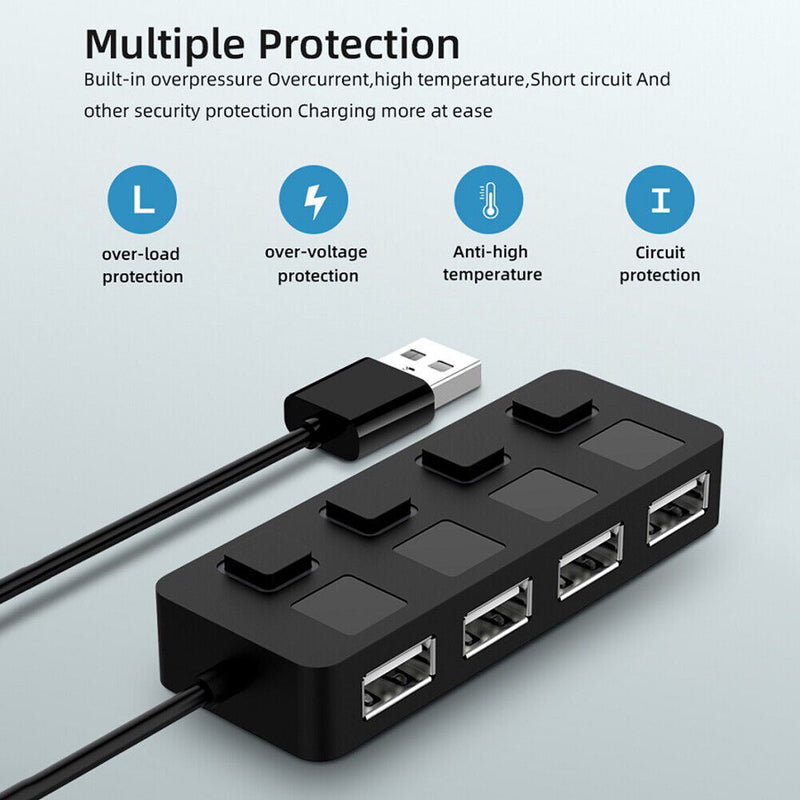 4 Port High Speed USB 2.0 Hub Multi Power Adapter for Laptop Desktop Computer