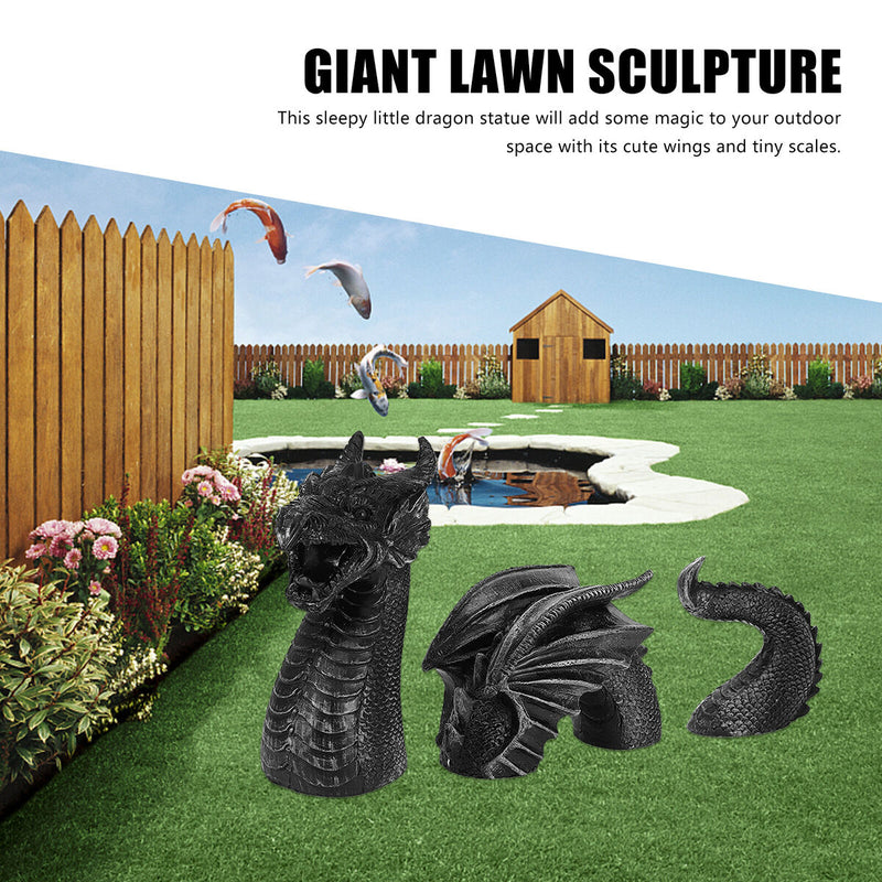 Gothic Dragon Statues Fantasy Animal Dragon Figures Garden Decor (Black) Newly