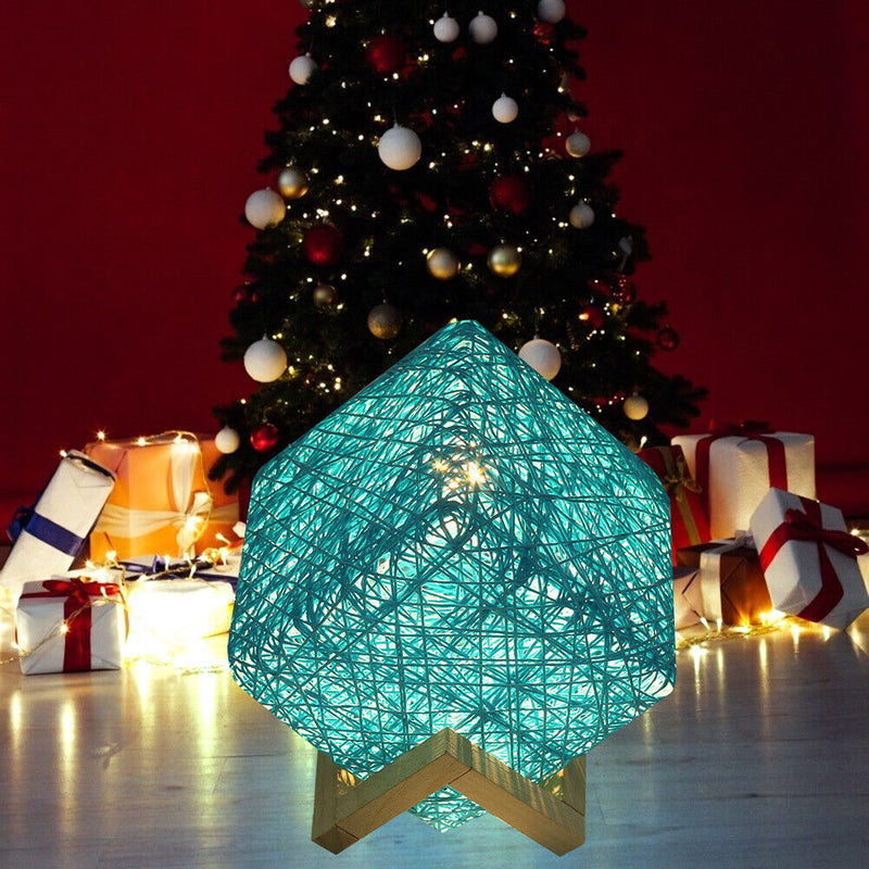 LED Square Bamboo Rattan Night Light Room Starry Sky Project Lamp (Blue) Newly