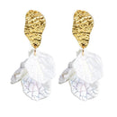 Jewelry Korea Women White Dangle Stud Alloy Crack Shell Flower Petal Earrings