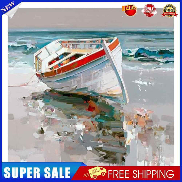 Beach Boat Oil Paint By Numbers Kit DIY Acrylic Painting on Canvas Picture