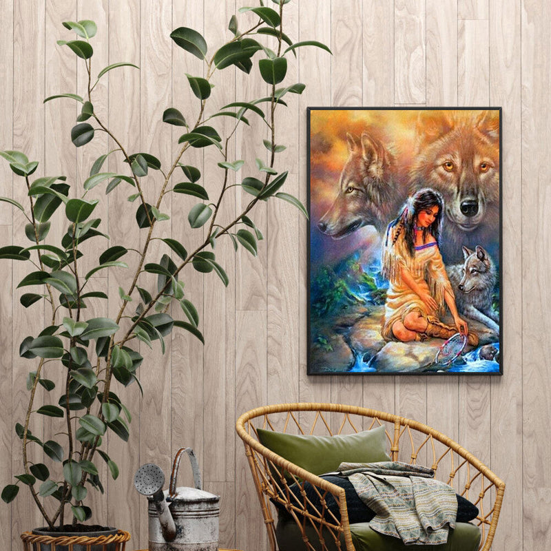Girl and Wolf Oil Paint By Numbers Kits DIY Craft Coloring Drawing Home Dec