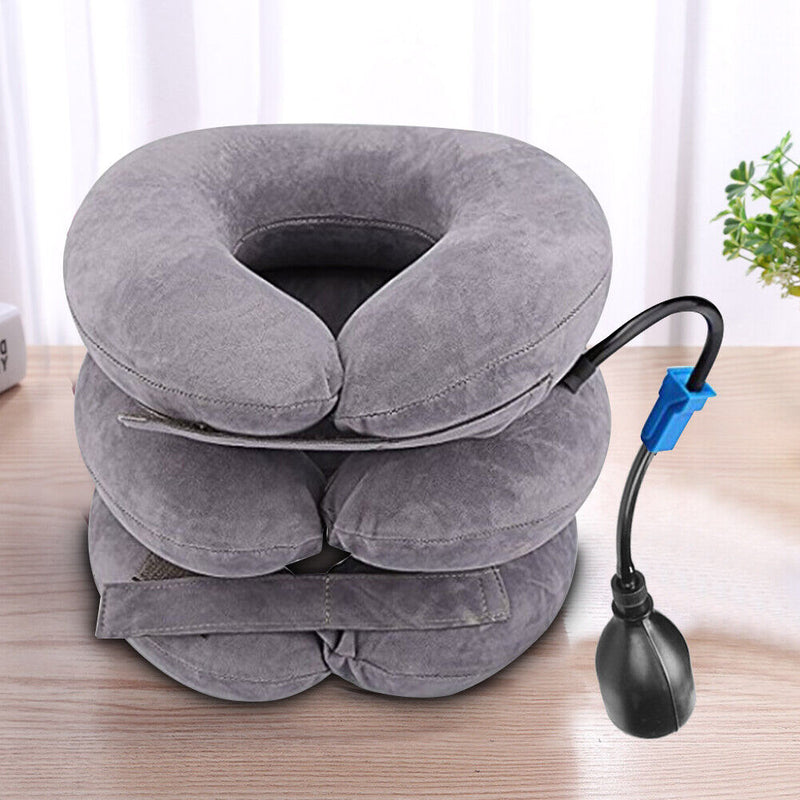Inflatable Neck Stretcher Support Air Cervical Traction Pillow (Light Grey)