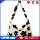 Women Plush Flower Pattern Handbag Large Crossbody Bag (White Black Flower)