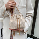 Woven Crossbody Messenger Bag Straw Bucket Women Summer Chain Shoulder Handbags