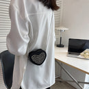 Fashion Rhinestone Shoulder Crossbody Bag PU Small Handbag (Heart Black)