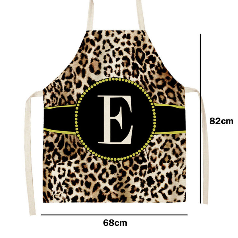 Leopard E Printed Linen Apron Waterproof Pinafore for Home Bibs (82x68cm)