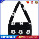 Women Flower Heart Shoulder Bag Fashion Plush Small Handbags (Black Flower)