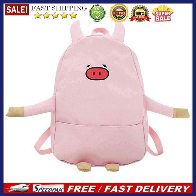 Women Canvas Lovely Cartoon Pig Shape Causal Backpack Shoulder Bag(Pink)