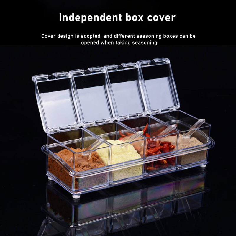 Four Compartments Seasoning Box Safe Material Seasoning Jar Set with Box Co