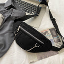 Women Street Chest Bag Pure Fanny Pack Chain Canvas Bum Belt Pouch (Black)