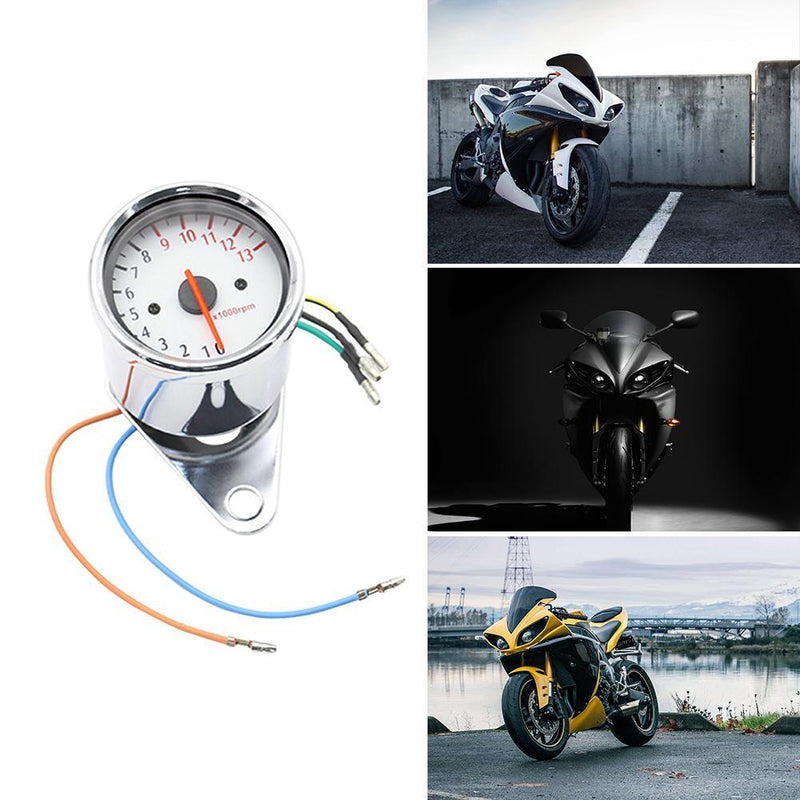 Retro Motorcycle Tachometer 0-13000 Tach RPM Gauge Rev Counter Universal DC