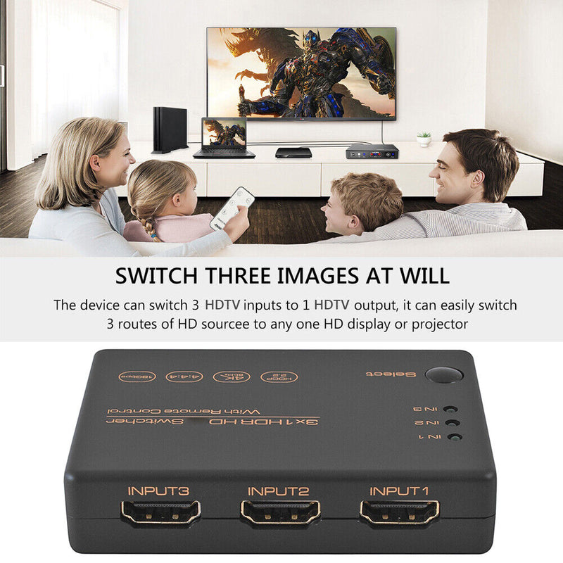 3x1 HDMI-compatible Splitter 4K 60Hz HDCP 2.2 HDR 3 In 1 Out HD Switcher fo