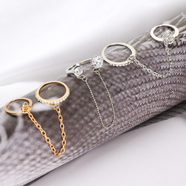 Women Men Party Jewelry Chain Rings Open Finger Rings Multi-layer Punk Rings
