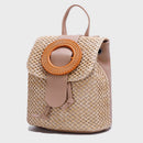 Straw Weave Bucket Backpack Summer Beach Women Female Belt Bucket Travel Daypack