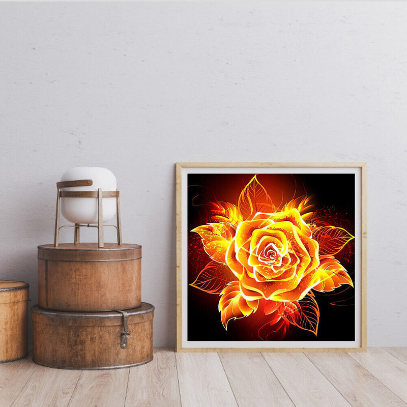 Flames Rose Frameless Picture Oil Paint By Numbers Hand Painted Picture Kit
