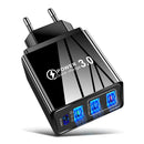 3 USB Fast Charger 3.1A PD Type-C Wall Power Adapter for Phone (Black EU)