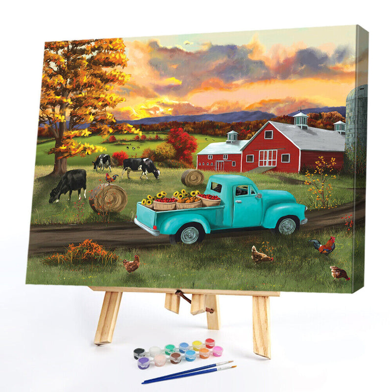 DIY Paint By Number Kit Sunset Scenery in Autumn No Frame for Home Decor