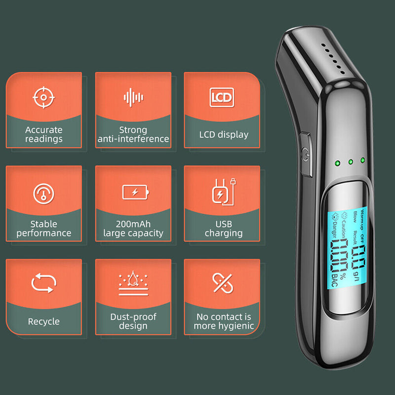 Rechargeable Breathalyzer Non-Contact Car Portable Professional Breath Tester