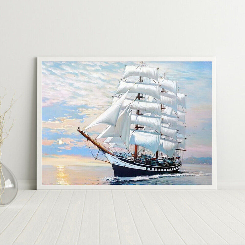 White Ship Colouring Oil Canvas Picture DIY Hand Painted Paint By Numbers Kit