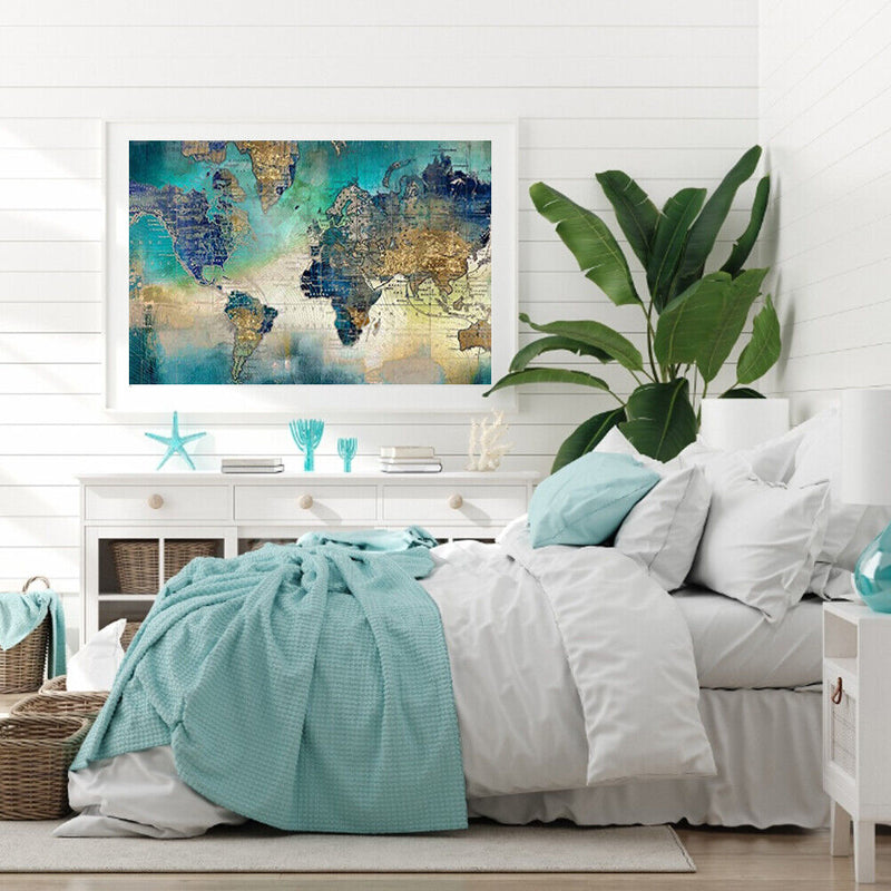 Map Abstract Oil Paint By Numbers DIY Picture Hand Painted Wall Art Craft G