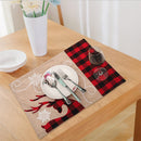 Christmas Linen Embroidery Placemat Elk Plaid Non Slip Xmas Decor Table Mat