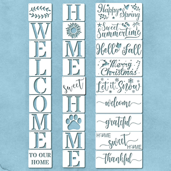 Word Stencils Welcome Theme Signs Four Season Pattern Festival Ornament