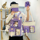 5pcs/set Canvas School Backpacks Women Lovely School Bags for Girl Shoulder Bags