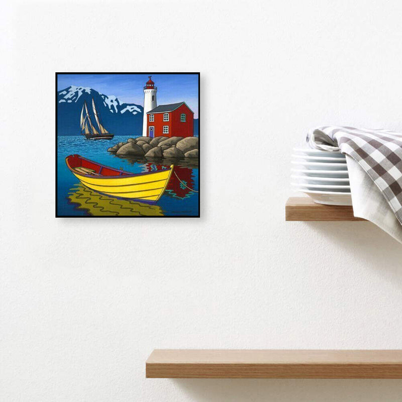 Lighthouse and Boat Frameless DIY Oil Paint by Numbers Kit Painted Artwork