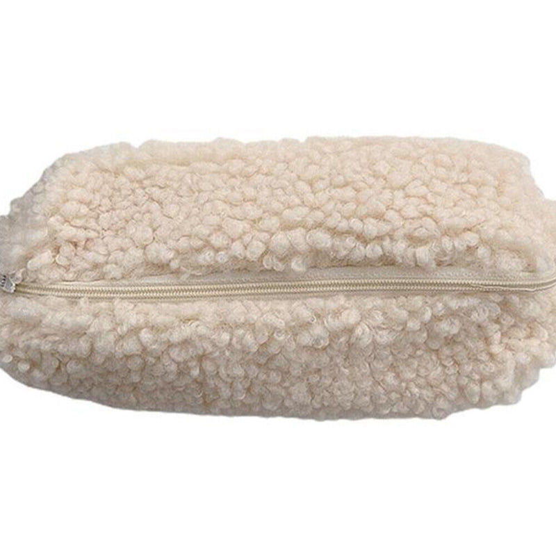Stationery Storage Plush Pen Case Student School Cosmetic Organizer (White)