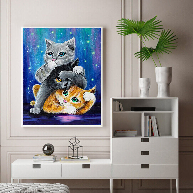 Stacking Cats Oil Paint By Numbers DIY Drawing Picture Kit for Adults Home Decor