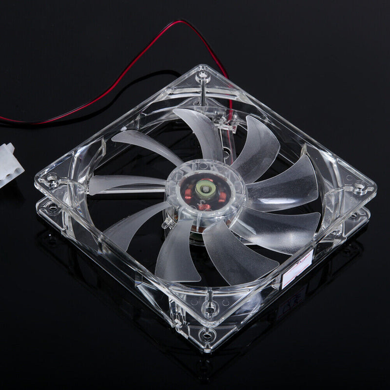 LED Light CPU Cooling Fan Computer PC Clear Case Quad 12CM Heatsink