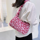 Women Plush Fur Animal Print Handbag Small Underarm Bag (Pink Leopard)