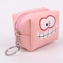 Leather Women Cute Cartoon Emotion Coin Holder Purses Mini Clutch (Pink)