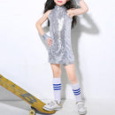 Children Girls Sequins Jazz Hiphop 4pcs Dance Dress Performance Ballroom Cost