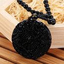 Black Mens Women Dragon Phoenix Carved Lucky Pendant BaGua Obsidian Necklace