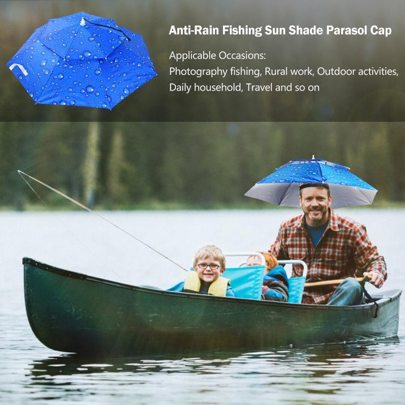 Portable Rain Umbrella Hat Foldable Outdoor Sun Shade Head Cap (Dark Blue)