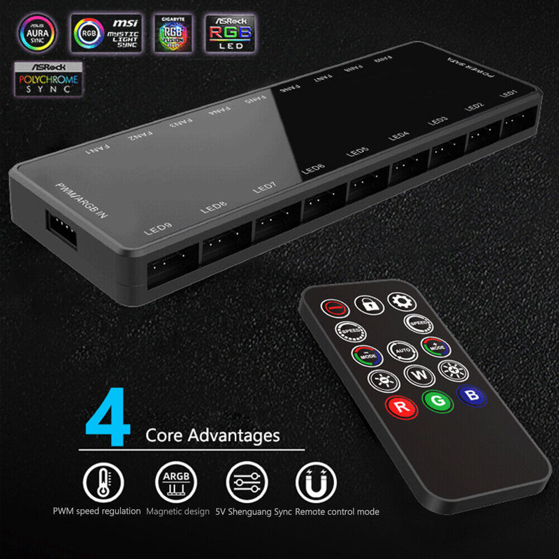 1 To 9 Controller Adapter Sata 5V 3 Pin Argb Cooling Fan 4 Pin Pwm for pc Case