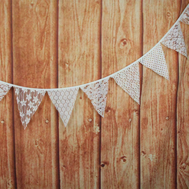 1* White Cotton Lace Flag Banner Bunting Pennant For Wedding Deco Birthday C8N3