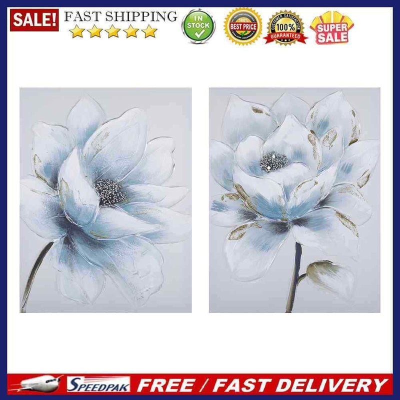 2 Panels Golden Leaf Lotus Oil Paint By Numbers Kits DIY Handpainted on Can