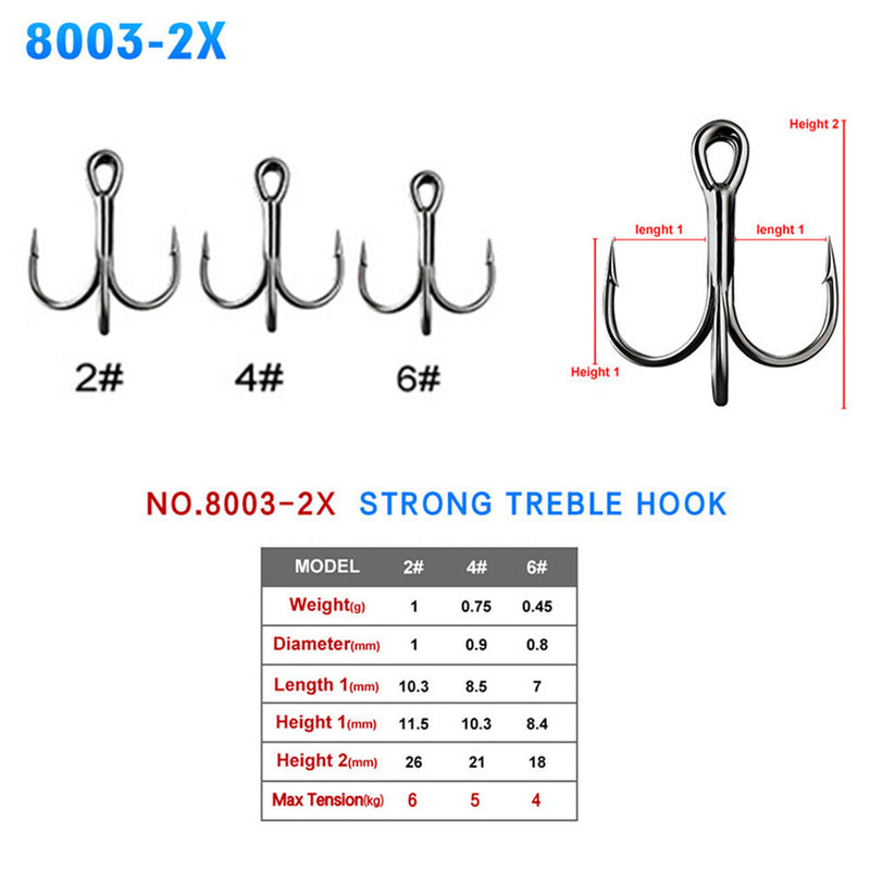 #A 10pcs 6/4/2 Size Fishing Triple Hooks Round Bend Barbed Fishhooks Fishing Tac