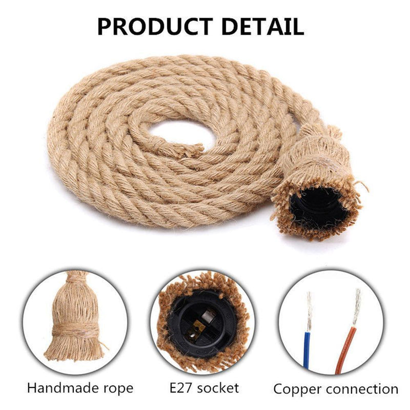 3.28ft Hemp Rope Electric Wire for DIY E27 Bulb Pendant Light (Double Head)