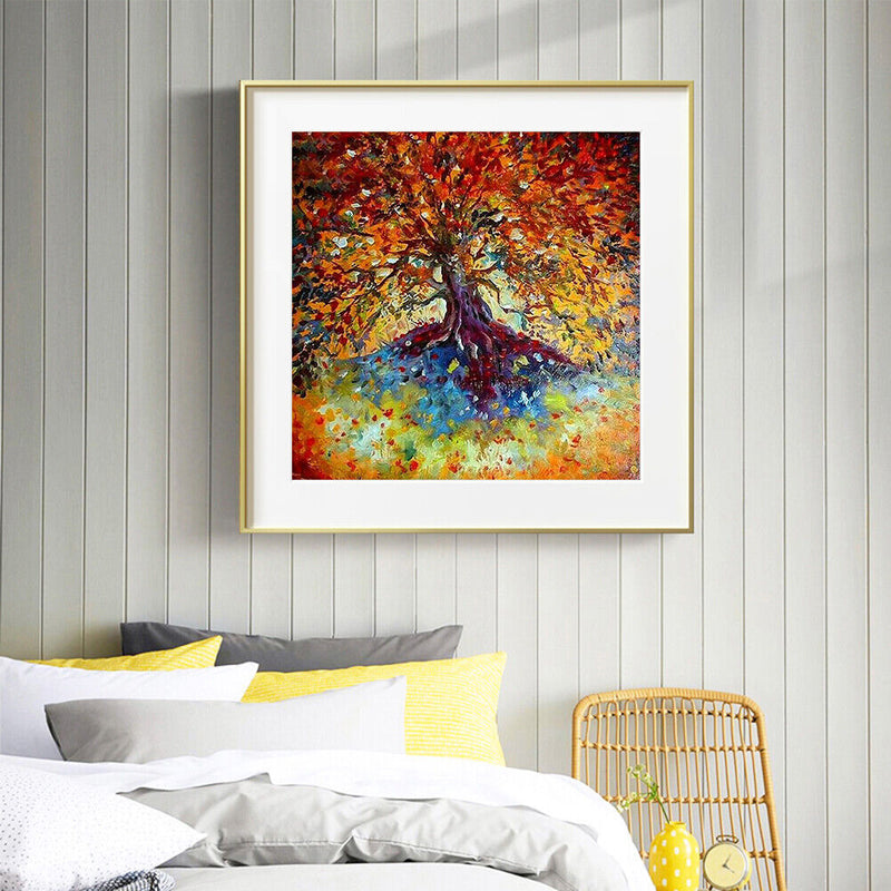 DIY Golden Tree Oil Paint by Numbers Coded Hand Painted Acrylic Drawing Gifts