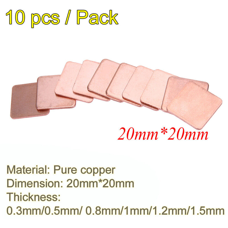10 pcs 20mmx20mm 0.3mm Heatsink Copper Shim Thermal Pads for Laptop Newly