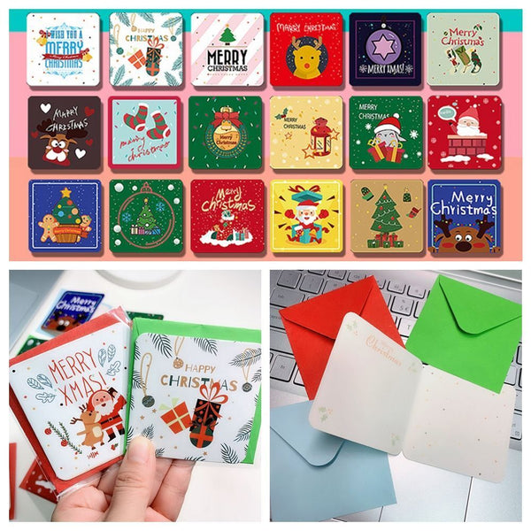 With Envelope Mini Greeting Cards Merry Christmas Postcard Xmas Patterns