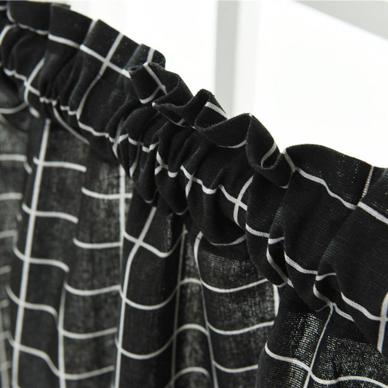 Roman Blackout Windows Half-Curtains Kitchen Short Valance (Black Plaid)