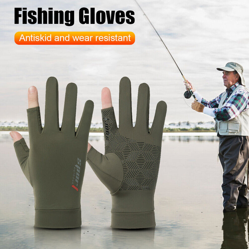 1 Pair Fishing Gloves Anti-slip 2 Fingers Cut Ice Silk Summer Fishing Prote