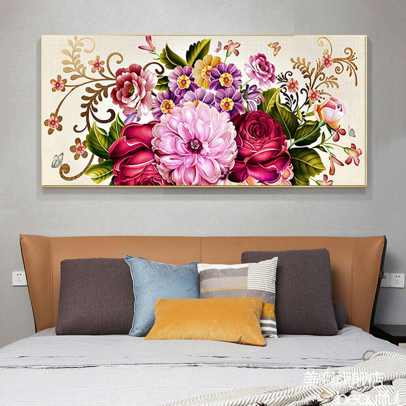 Peony Full Cross Stitch 11CT Cotton Thread Printed Embroidery Kits Hanging Decor